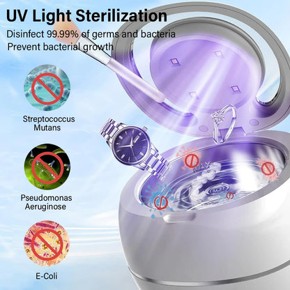 Ultrasonic Retainer & Denture Cleaner with UV lights - Ideal for Jewelry, Dentures, Watches and More