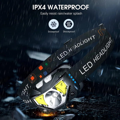 1200 Lumen LED Rechargeable Headlamp | Waterproof, Motion Sensor & Red Light Mode for Camping, Fishing & Nighttime Activities