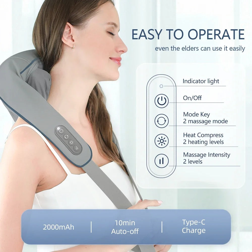 Neck and Back Massager | 3D Massage Heads, Heat Function & Hands-Free Design for Full-Body Relaxation