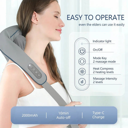 Neck and Back Massager | 3D Massage Heads, Heat Function & Hands-Free Design for Full-Body Relaxation