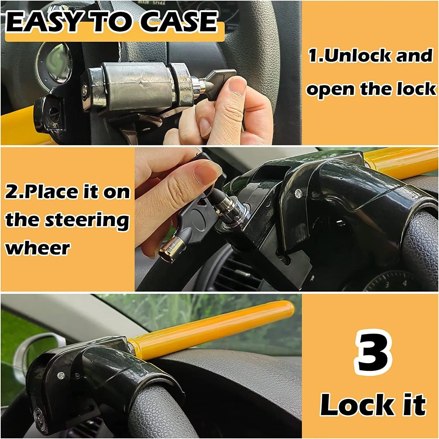 Universal Car Steering Wheel Lock | T-Bar Immobilizer for Maximum Security & Theft Prevention