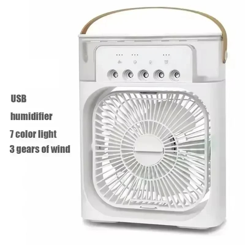 Portable 3-in-1 Air Cooler Fan | Ice Water Humidifier with 7-Color Light & 500mL Tank for Room, Desk & Camping
