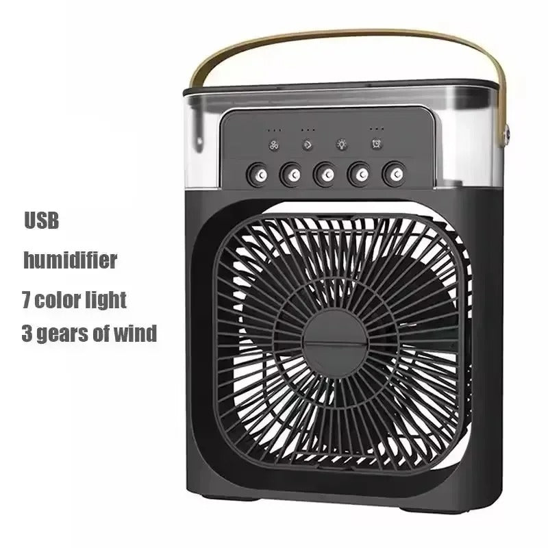 Portable 3-in-1 Air Cooler Fan | Ice Water Humidifier with 7-Color Light & 500mL Tank for Room, Desk & Camping