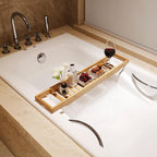 Bamboo Bathtub Tray with Adjustable Sides for Relaxing Spa Experience and Bath Accessories Storage