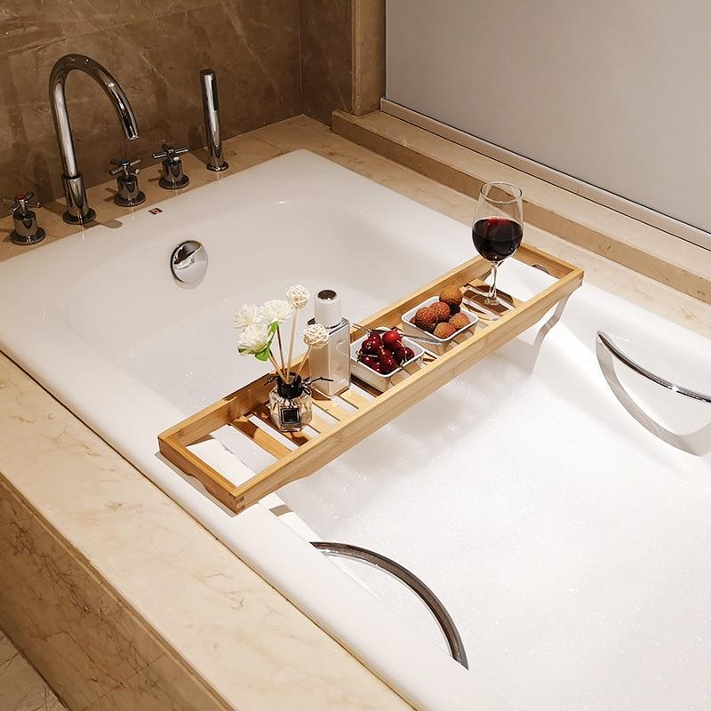 Bamboo Bathtub Tray with Adjustable Sides for Relaxing Spa Experience and Bath Accessories Storage