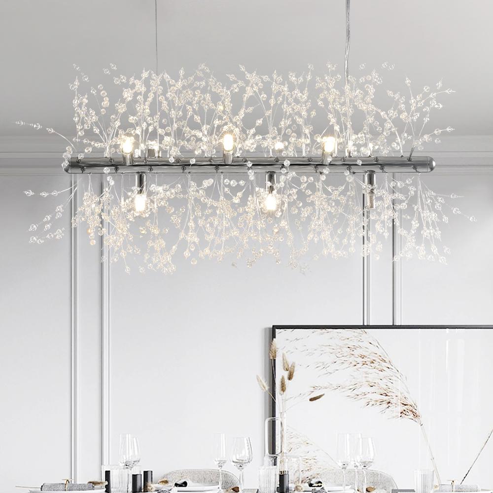 9-Light Linear Crystal Chandelier Fixture for Dining Room & Living Room Lighting