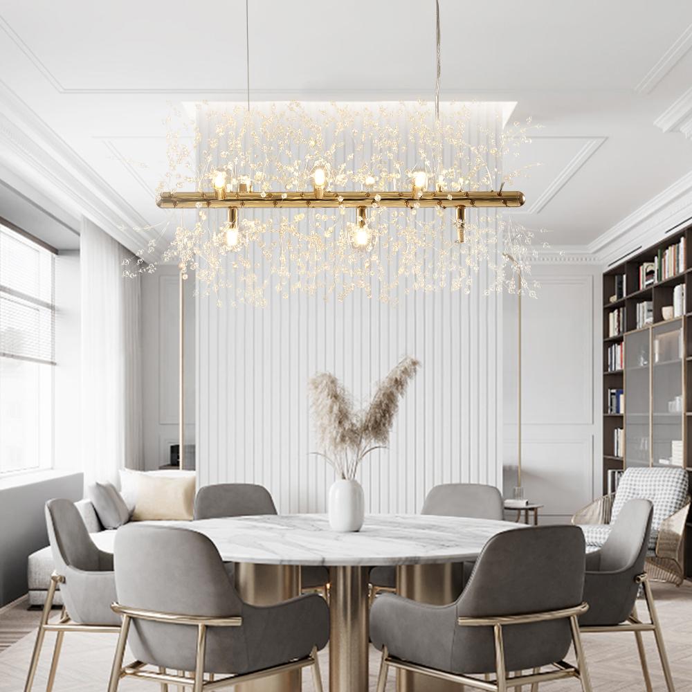 9-Light Linear Crystal Chandelier Fixture for Dining Room & Living Room Lighting