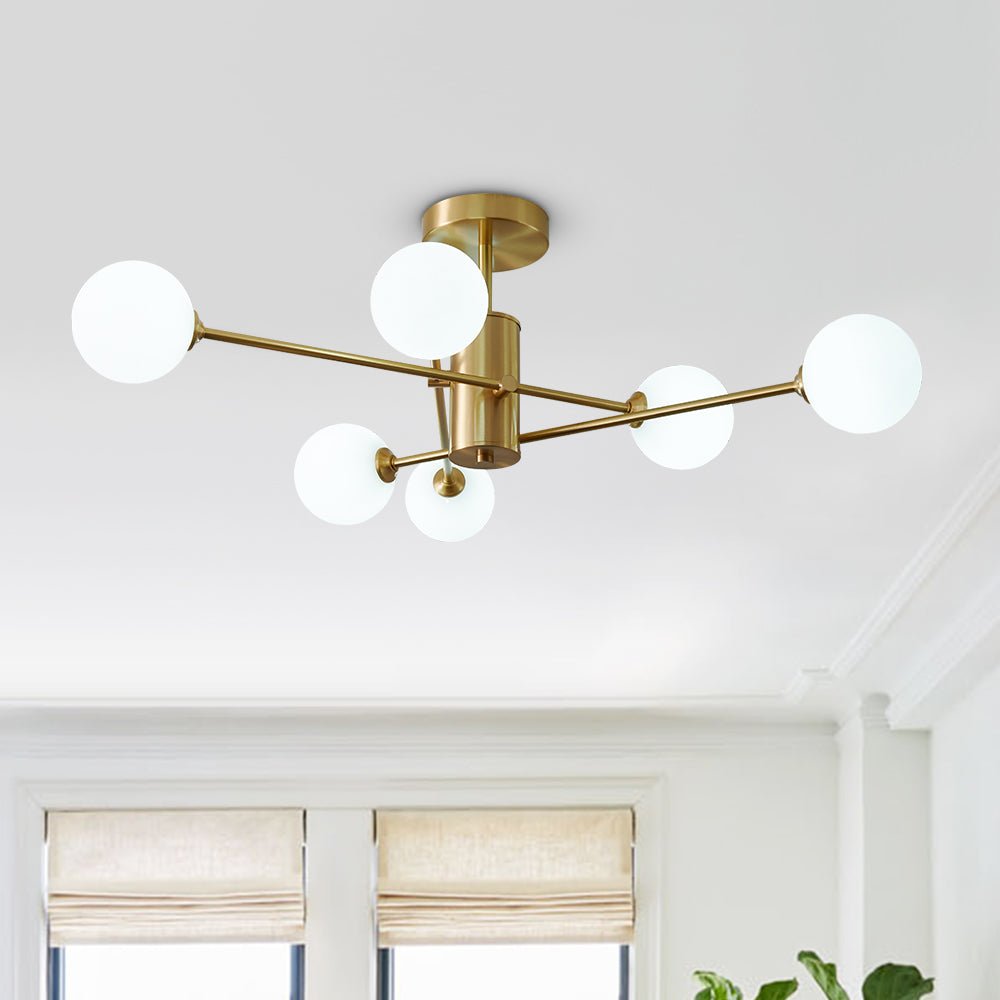6-Light Glass Globe Sputnik Semi Flush Mount Ceiling Light Fixture for Modern Living Rooms & Entryways