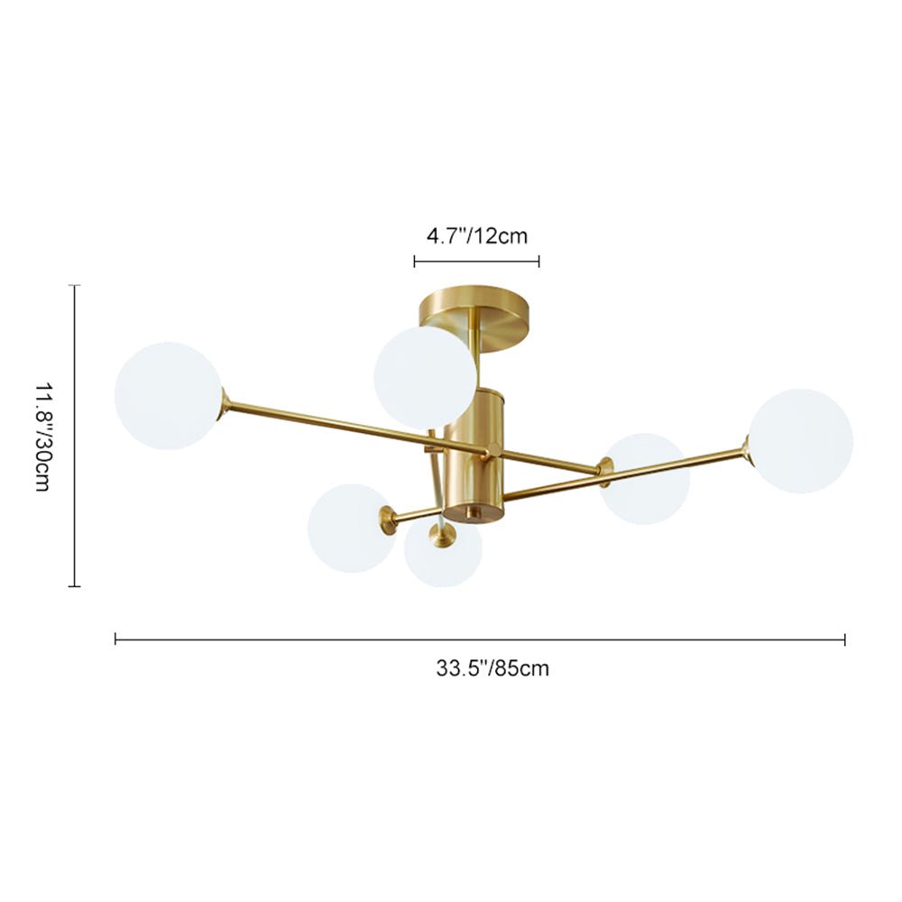 6-Light Glass Globe Sputnik Semi Flush Mount Ceiling Light Fixture for Modern Living Rooms & Entryways