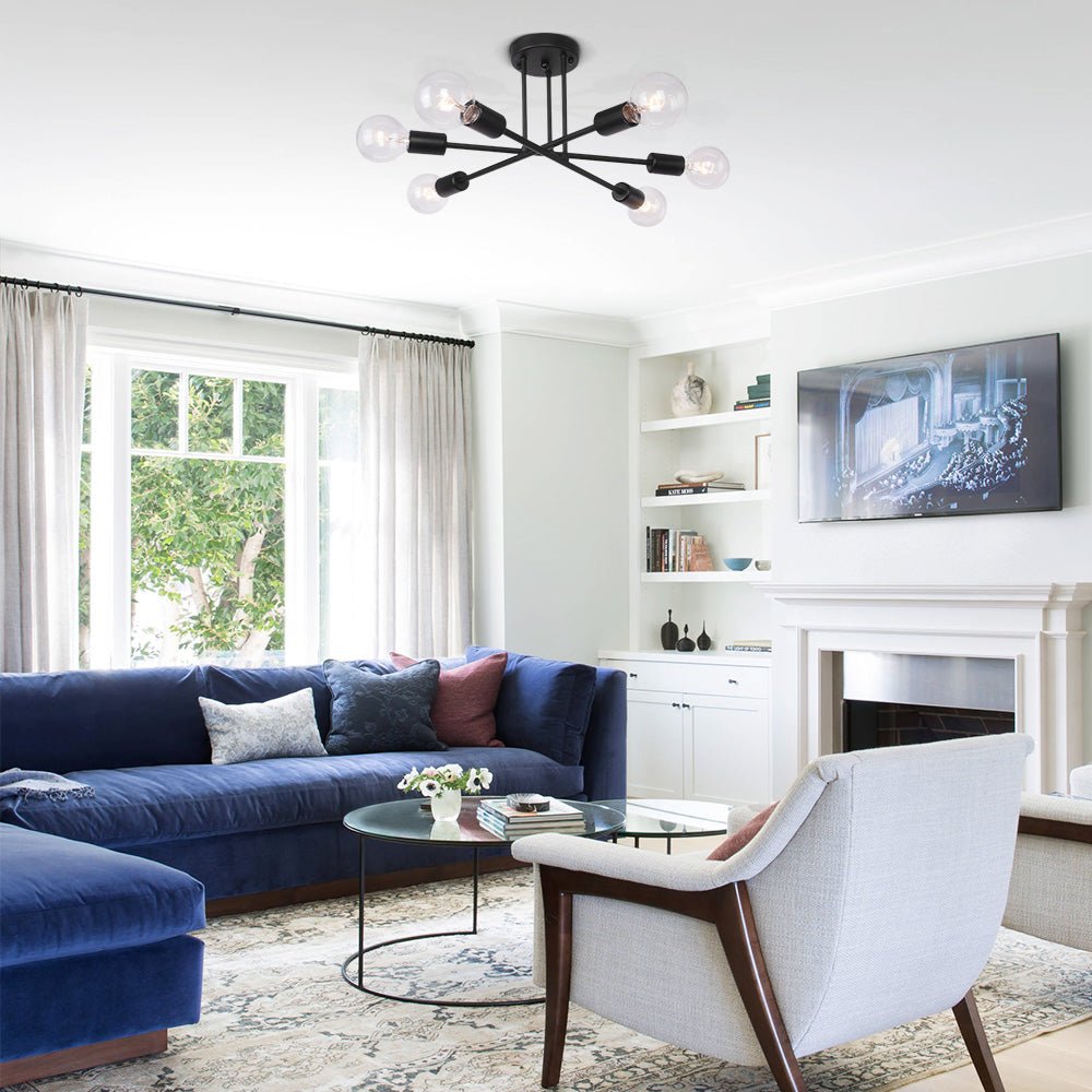 6-Light Linear Sputnik Semi Flush Mount Ceiling Light Fixture for Modern Living Rooms & Entryways