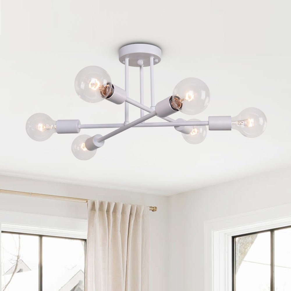 6-Light Linear Sputnik Semi Flush Mount Ceiling Light Fixture for Modern Living Rooms & Entryways