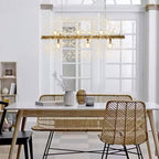 9-Light Linear Crystal Chandelier Fixture for Dining Room & Living Room Lighting