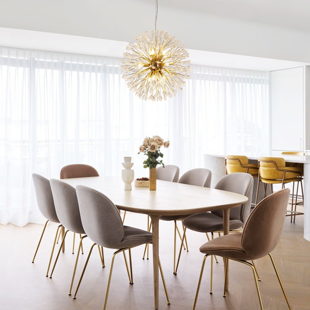 9-Light Floral Crystal Dandelion Chandelier - Round Firework Design for Living Room & Dining Room Lighting