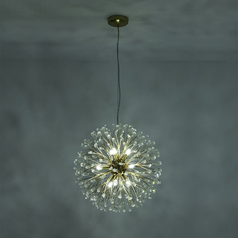9-Light Floral Crystal Dandelion Chandelier - Round Firework Design for Living Room & Dining Room Lighting