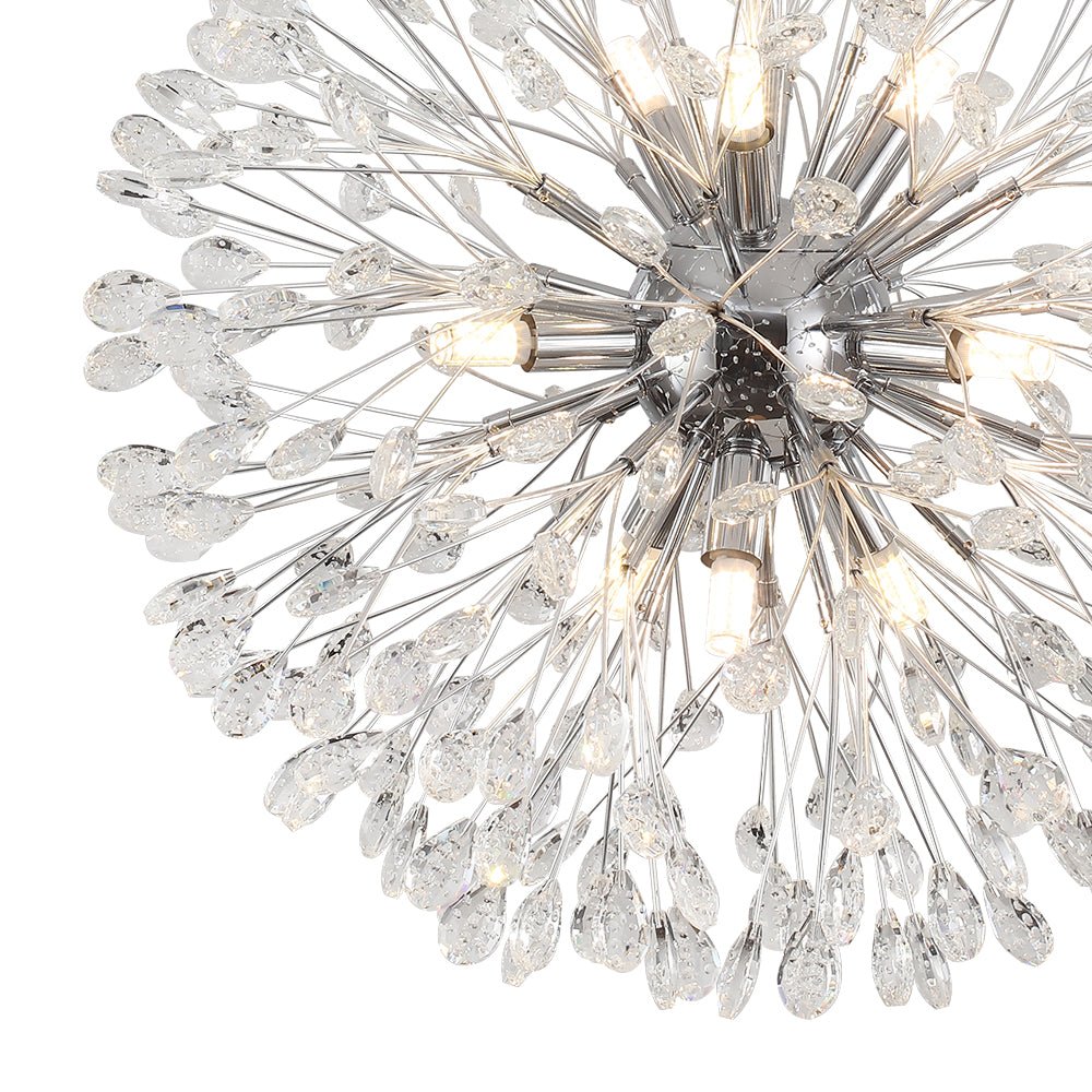 9-Light Floral Crystal Dandelion Chandelier - Round Firework Design for Living Room & Dining Room Lighting