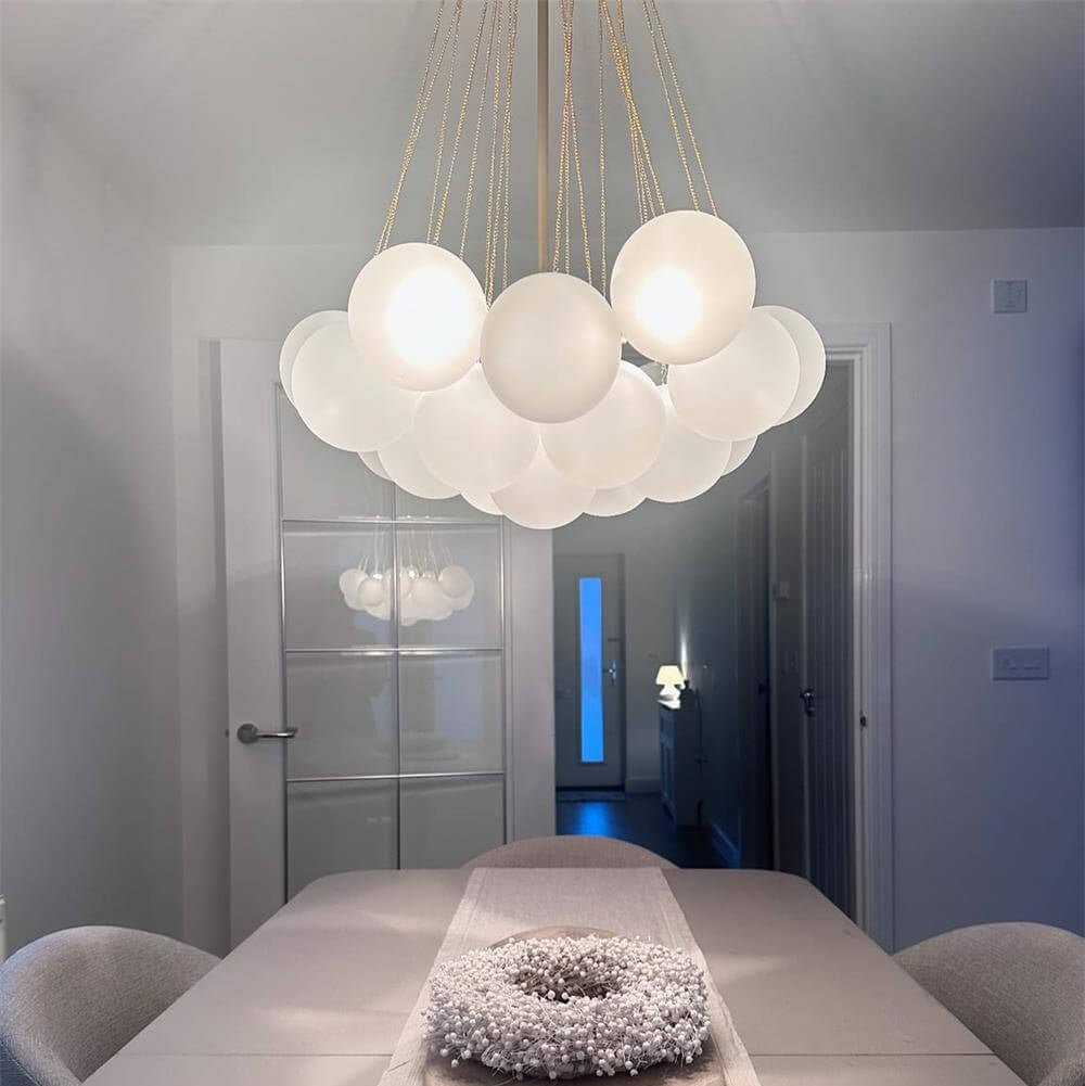 Modern Glass Bubble Chandelier Light Fixture for Dining Room & Living Room Decor