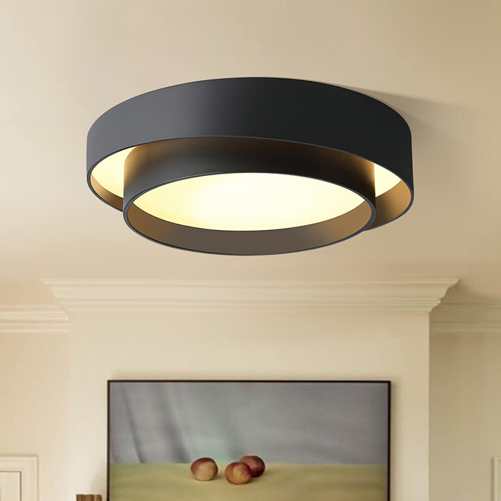 LED Flush Mount Ceiling Light - Concentric Circle Design - Modern Lighting Fixture for Living Room & Dining Room