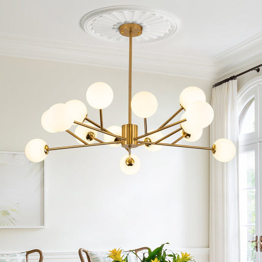 LED 15-Light Globe Linear Chandelier for Kitchen Island - Mid-Century Modern Fixture