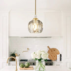 Modern 1-Light Round Crystal Glass Pendant Light Fixture for Kitchen Island & Dining Room