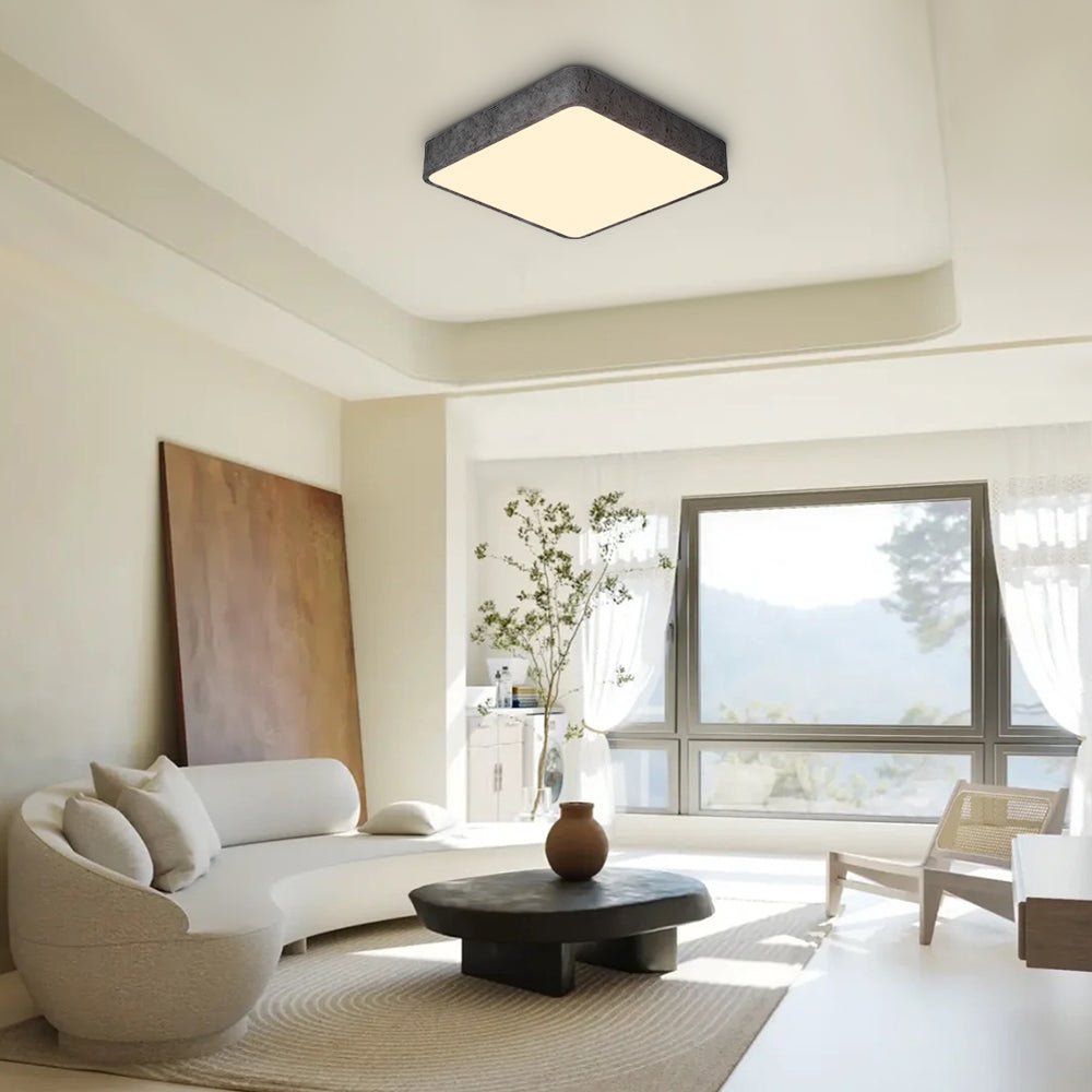Dimmable LED Flush Mount Ceiling Light - Modern Square Resin Fixture for Living Room & Hallway