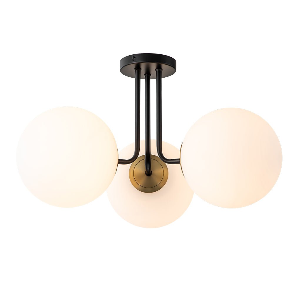 3-Light Sputnik Semi Flush Mount Ceiling Light with Glass Shades for Modern Mid-Century Home Decor
