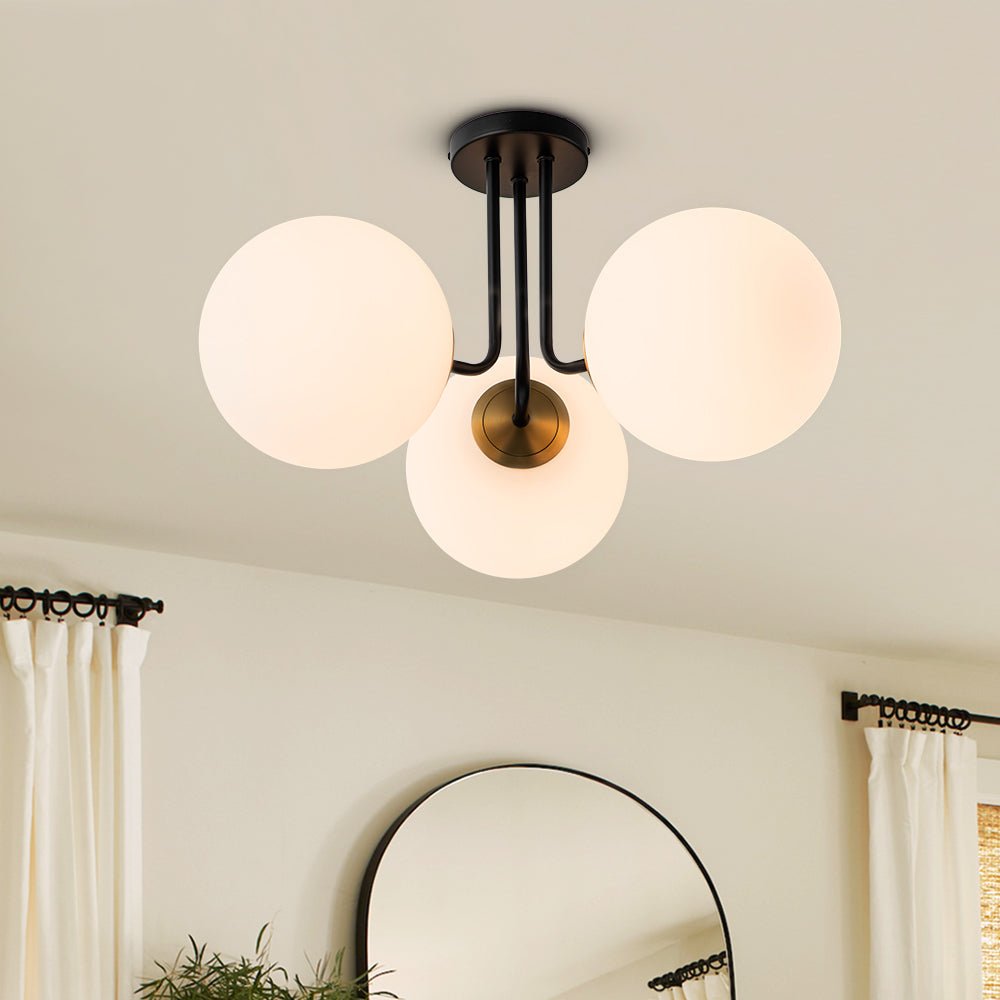 3-Light Sputnik Semi Flush Mount Ceiling Light with Glass Shades for Modern Mid-Century Home Decor