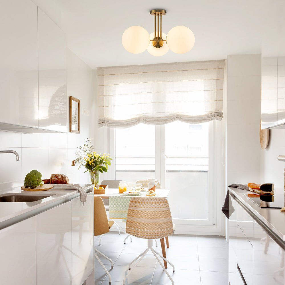 3-Light Sputnik Semi Flush Mount Ceiling Light with Glass Shades for Modern Mid-Century Home Decor