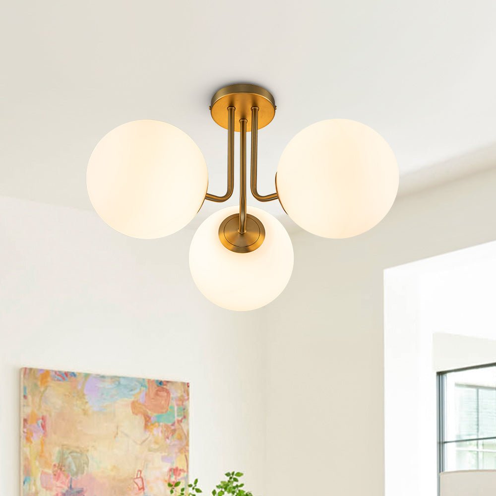 3-Light Sputnik Semi Flush Mount Ceiling Light with Glass Shades for Modern Mid-Century Home Decor