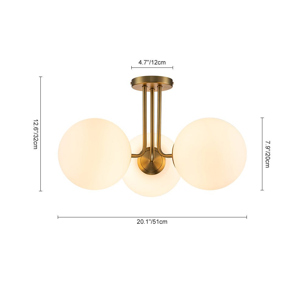 3-Light Sputnik Semi Flush Mount Ceiling Light with Glass Shades for Modern Mid-Century Home Decor