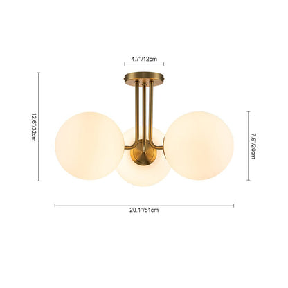 3-Light Sputnik Semi Flush Mount Ceiling Light with Glass Shades for Modern Mid-Century Home Decor