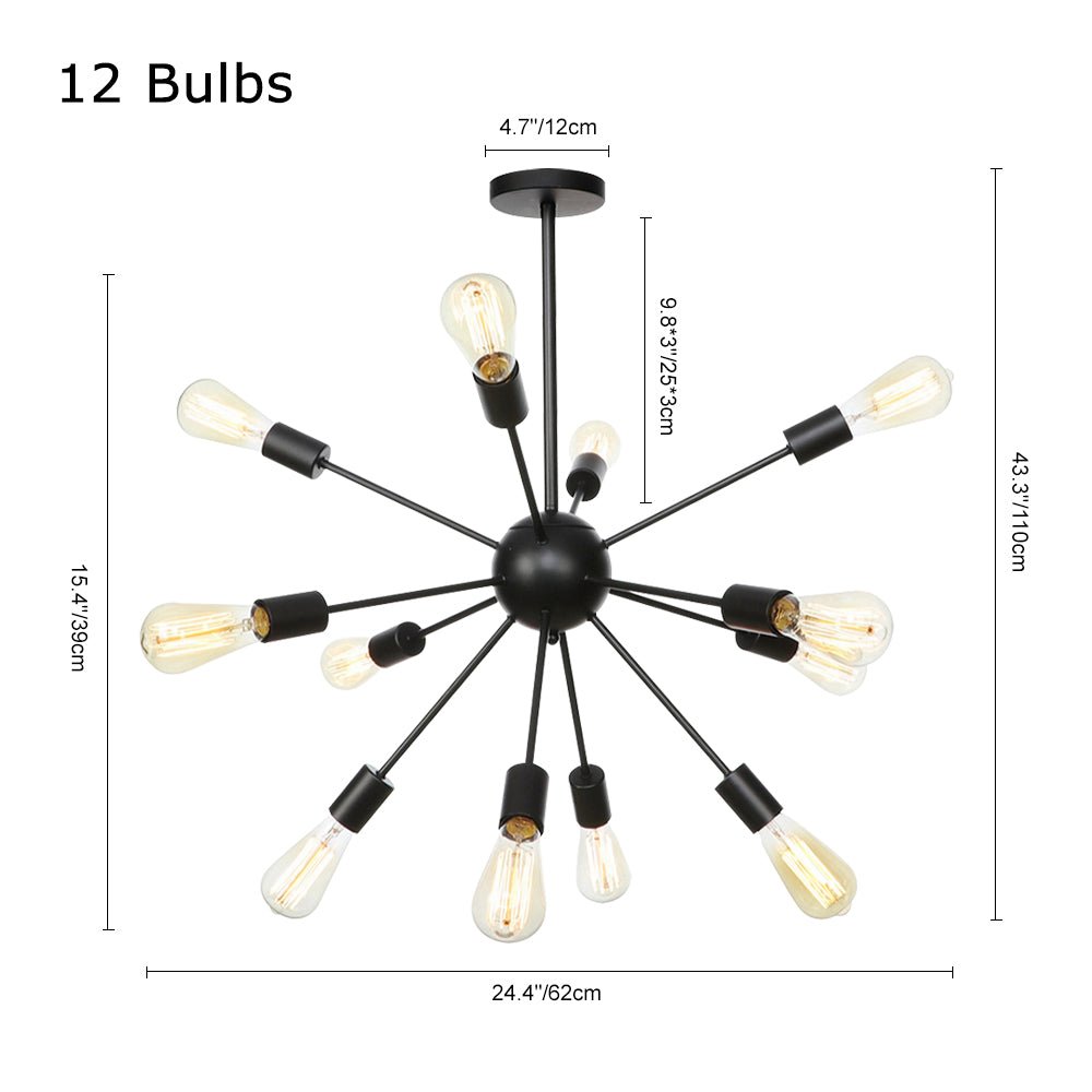 Mid-Century Modern Black Sputnik Chandelier - 8-Light Fixture for Living Room & Dining Room