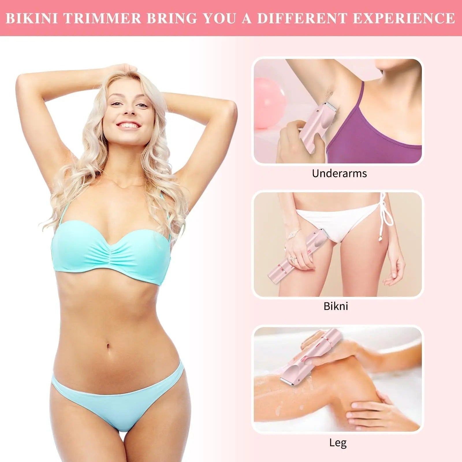 Electric Waterproof Bikini Trimmer | Rechargeable, Dual-Head Design for Body, Face & Underarm Grooming
