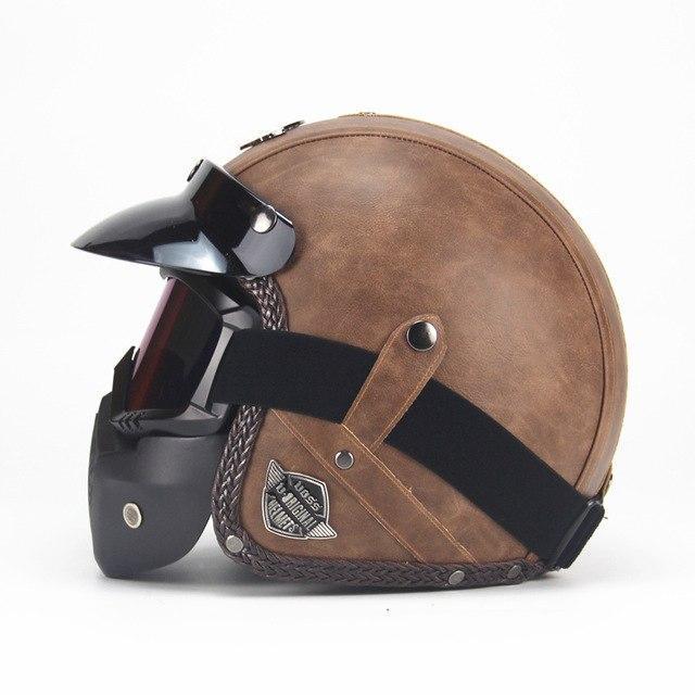Retro Vintage Motorcycle Helmet | Lightweight ABS with Goggles & Removable Mask for Cruisers, Touring, and Scooter Riders