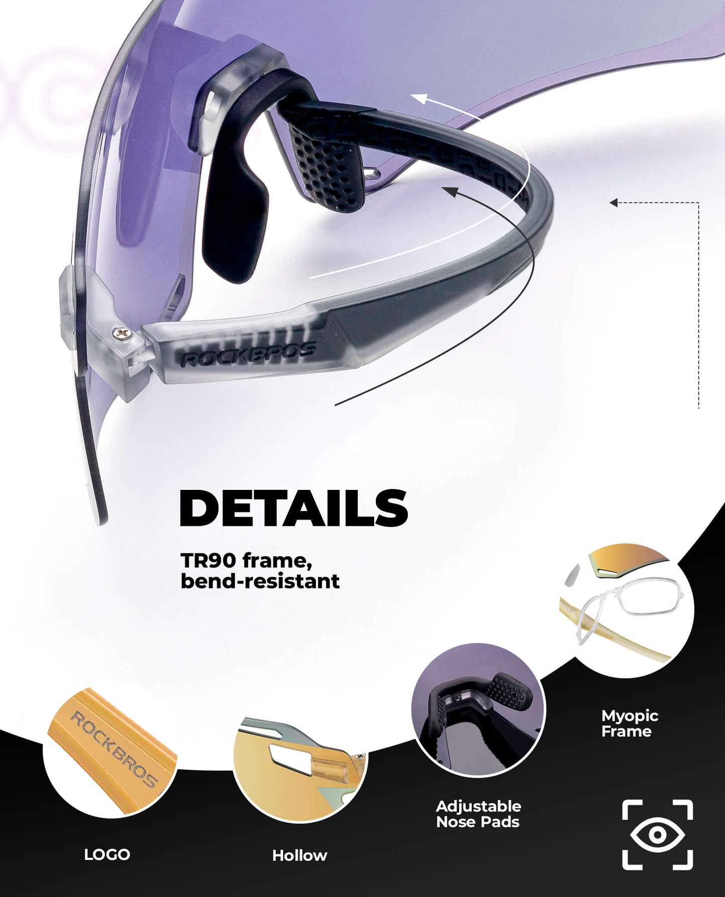 Photochromic Cycling Sunglasses | UV400 Protection, HD Curved Lens & Adjustable Fit for Golf, Hiking & Outdoor Sports
