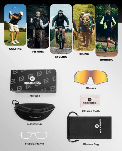 Photochromic Cycling Sunglasses | UV400 Protection, HD Curved Lens & Adjustable Fit for Golf, Hiking & Outdoor Sports