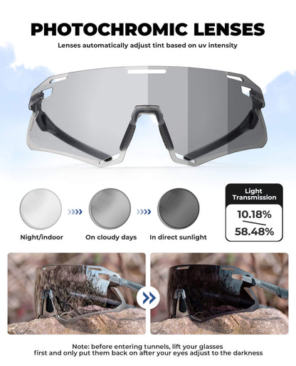 Photochromic Cycling Sunglasses | UV400 Protection, HD Curved Lens & Adjustable Fit for Golf, Hiking & Outdoor Sports