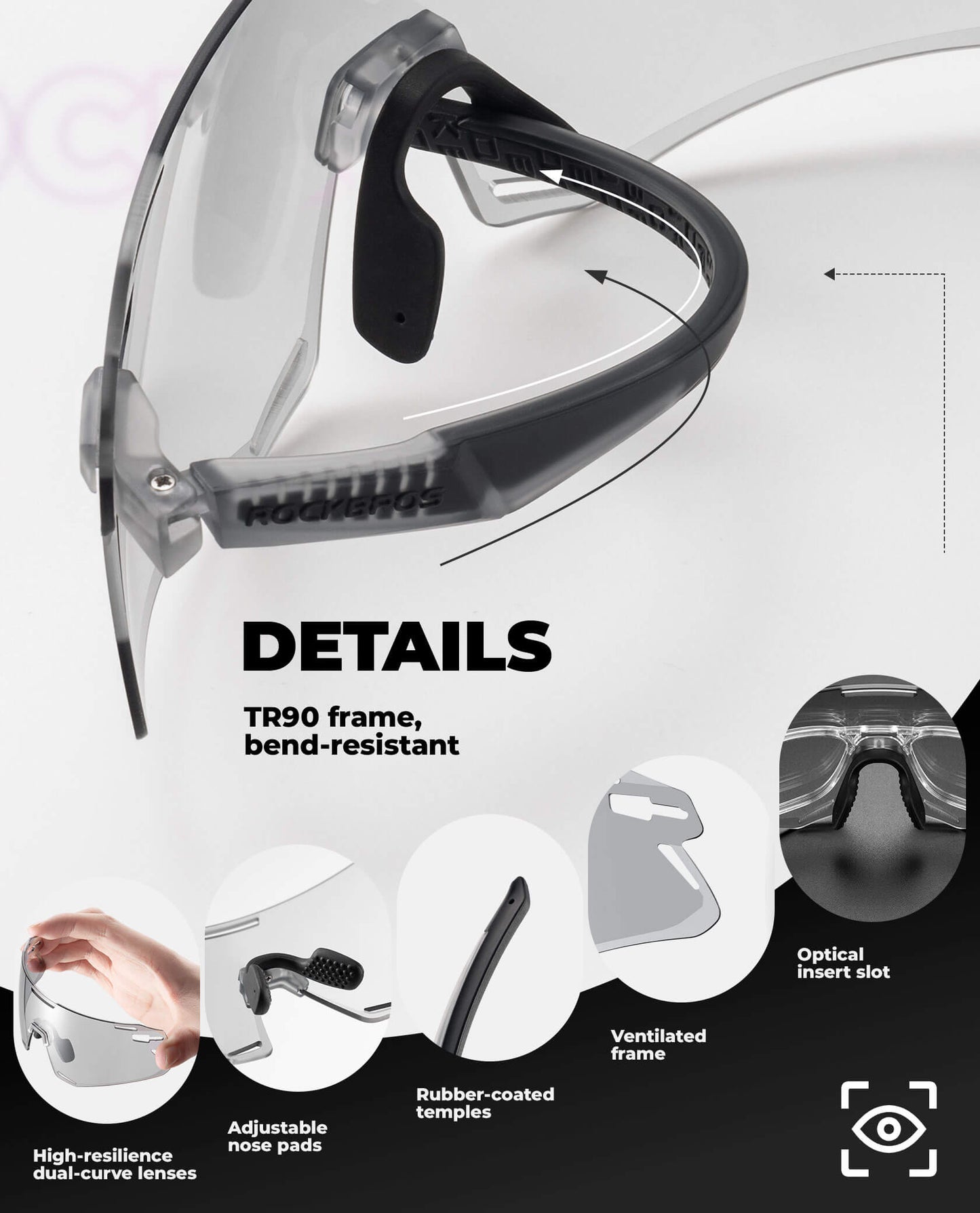 Photochromic Cycling Sunglasses | UV400 Protection, HD Curved Lens & Adjustable Fit for Golf, Hiking & Outdoor Sports