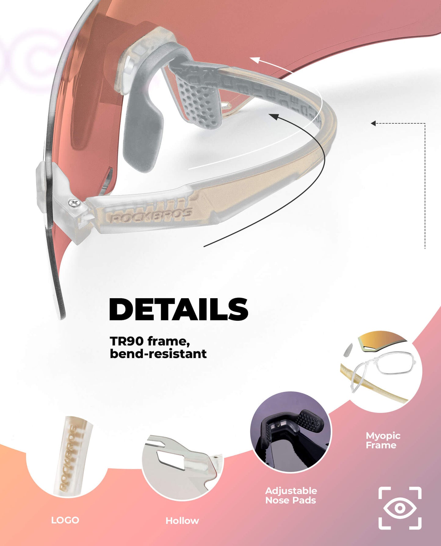 Photochromic Cycling Sunglasses | UV400 Protection, HD Curved Lens & Adjustable Fit for Golf, Hiking & Outdoor Sports