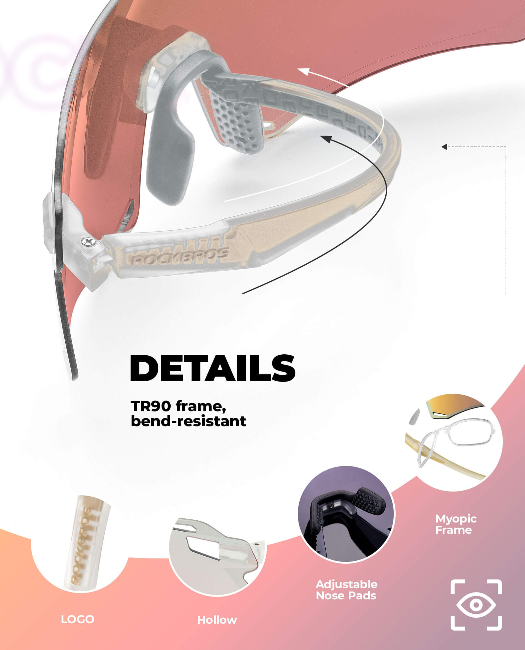 Photochromic Cycling Sunglasses | UV400 Protection, HD Curved Lens & Adjustable Fit for Golf, Hiking & Outdoor Sports