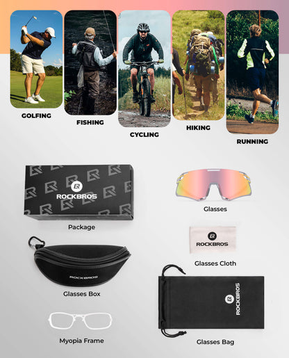 Photochromic Cycling Sunglasses | UV400 Protection, HD Curved Lens & Adjustable Fit for Golf, Hiking & Outdoor Sports