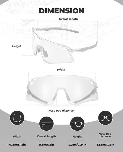 Photochromic Cycling Sunglasses | UV400 Protection, HD Curved Lens & Adjustable Fit for Golf, Hiking & Outdoor Sports