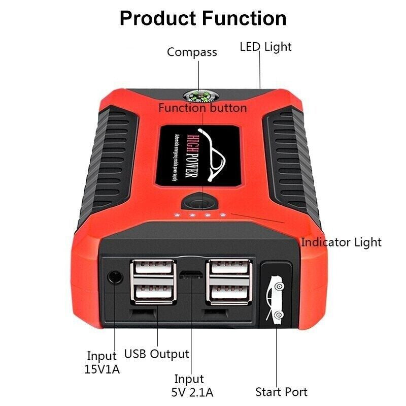 99800mAh Portable Car Jump Starter | Waterproof, Fast Charging & Ideal for 12V Vehicles and Outdoor Use