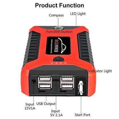 99800mAh Portable Car Jump Starter | Waterproof, Fast Charging & Ideal for 12V Vehicles and Outdoor Use