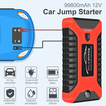 99800mAh Portable Car Jump Starter | Waterproof, Fast Charging & Ideal for 12V Vehicles and Outdoor Use