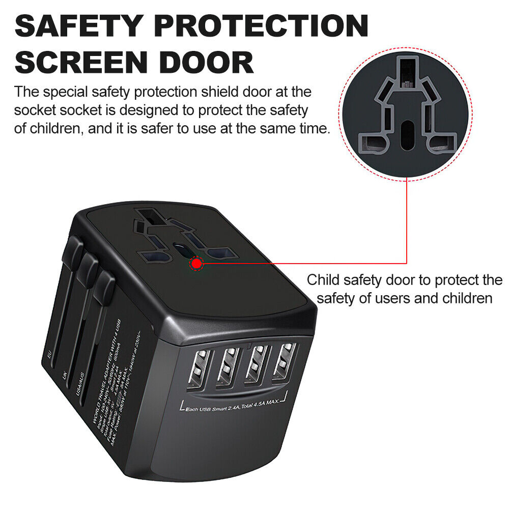 Universal Travel Power Adapter | Compact, Multi-Plug Design with 4 USB Ports for Global Charging Needs