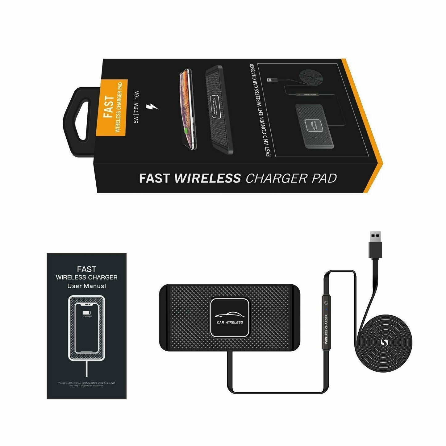 Car Wireless Fast Charging Pad | 15W Fast Charging, Non-Slip Design & Compatible with Most Smartphones for Car, Home & Office Use