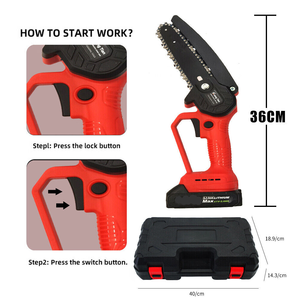 Cordless 6-inch Rechargeable Chainsaw | Lightweight, Hand-Held Design for Tree Trimming & Wood Cutting Tasks