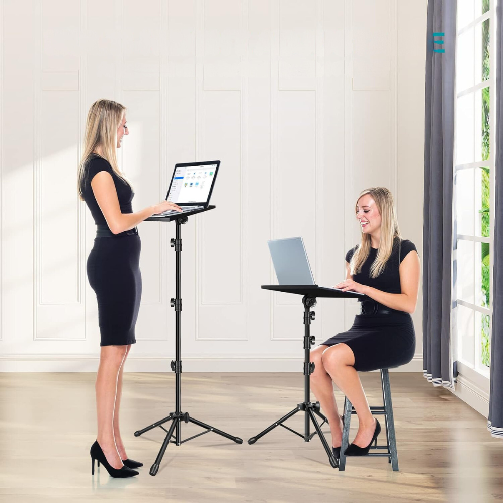 Adjustable Folding Laptop Table Stand | Ergonomic, Portable with 2 Trays & Detachable Wheels for Home Office & Study Use