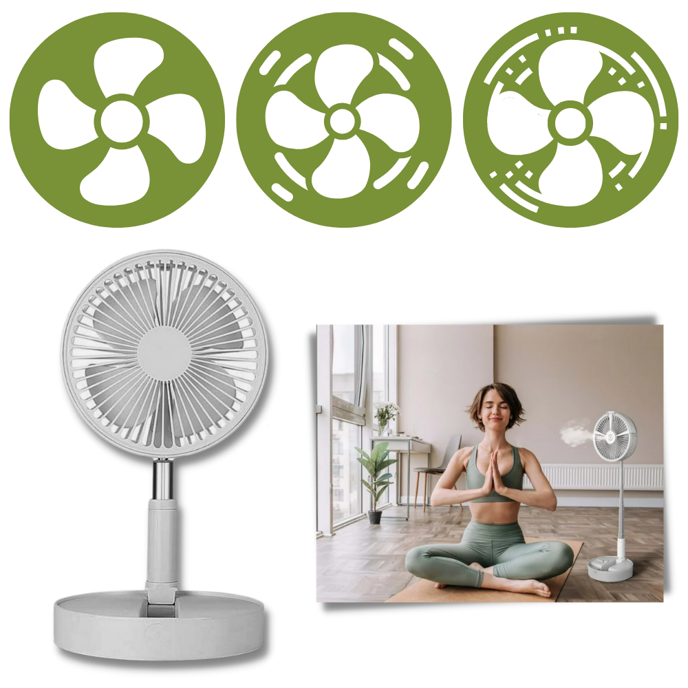 Wireless Foldable Fan | Adjustable Height Fan - USB Rechargeable and Ultra-Quiet Cooling Solution