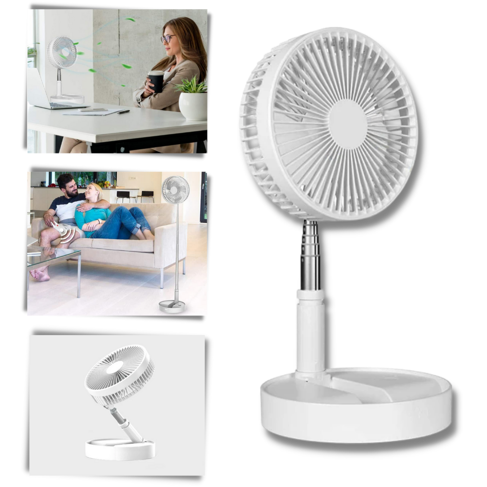Wireless Foldable Fan | Adjustable Height Fan - USB Rechargeable and Ultra-Quiet Cooling Solution